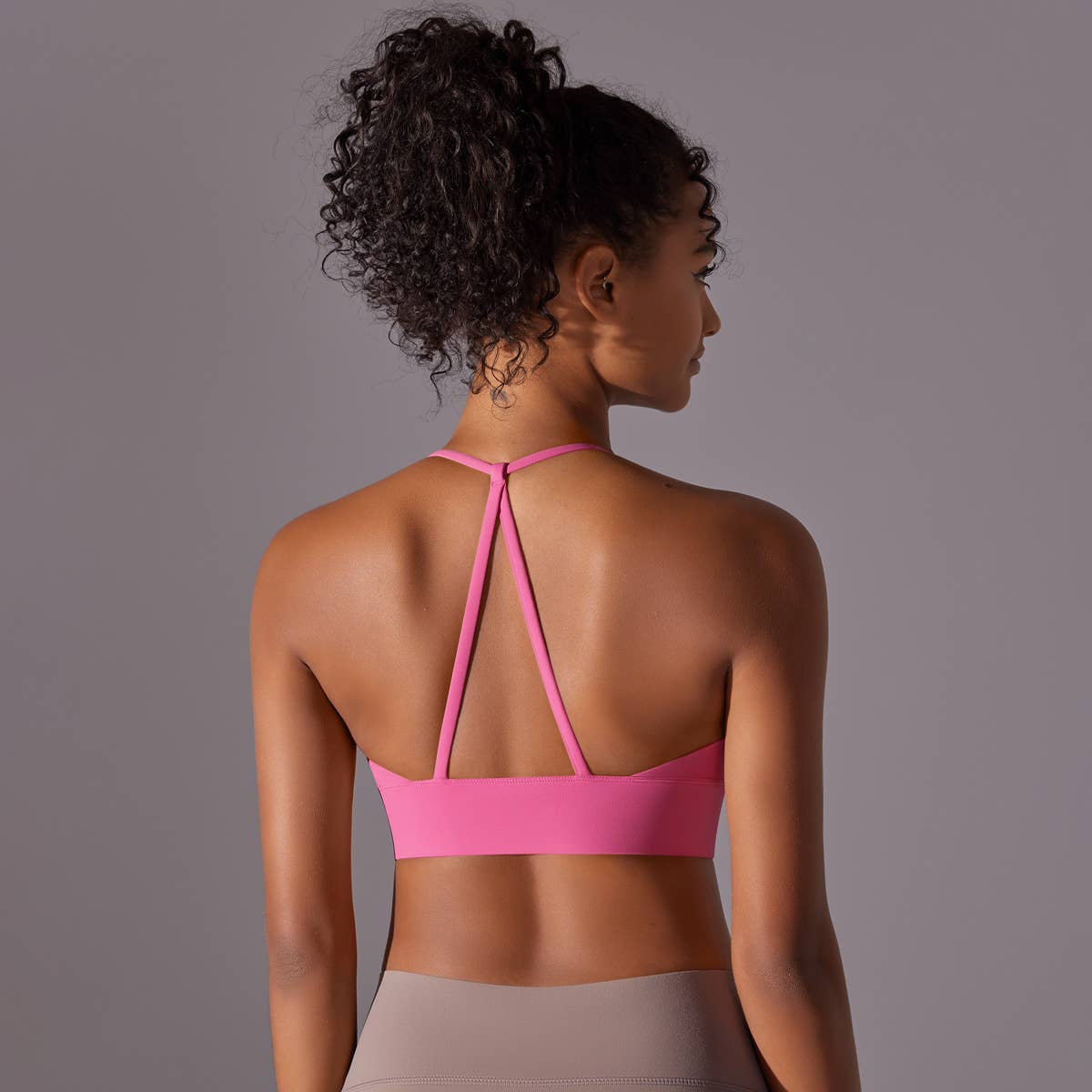 Pink/Green/Black Older Girls/Women's Halter Back Sports Bra